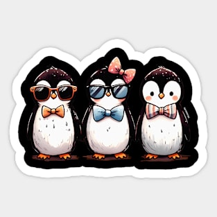 Cute Penguin Trio Graphic Tee for Kids | Adorable Bow Tie Penguin | Dark Sticker